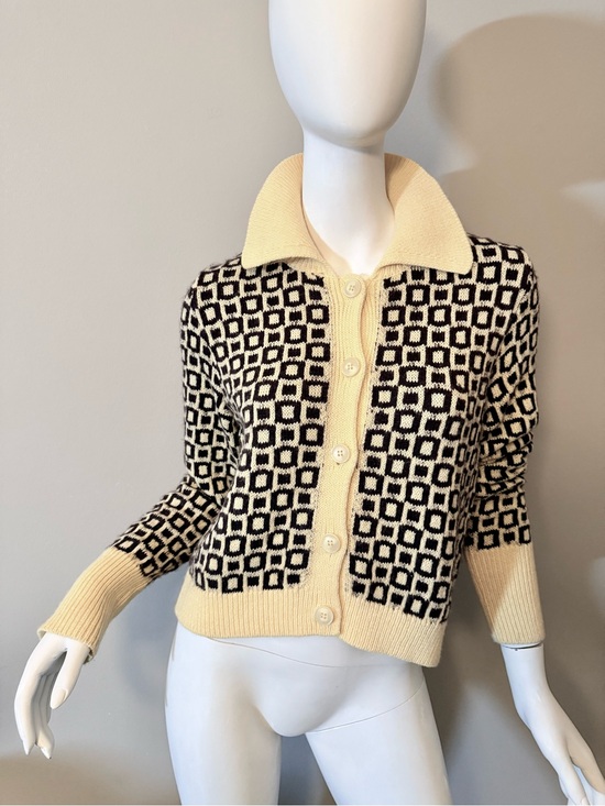 Zara Sweaters - ZARA Yellow & Brown Geometric Knit Cardigan